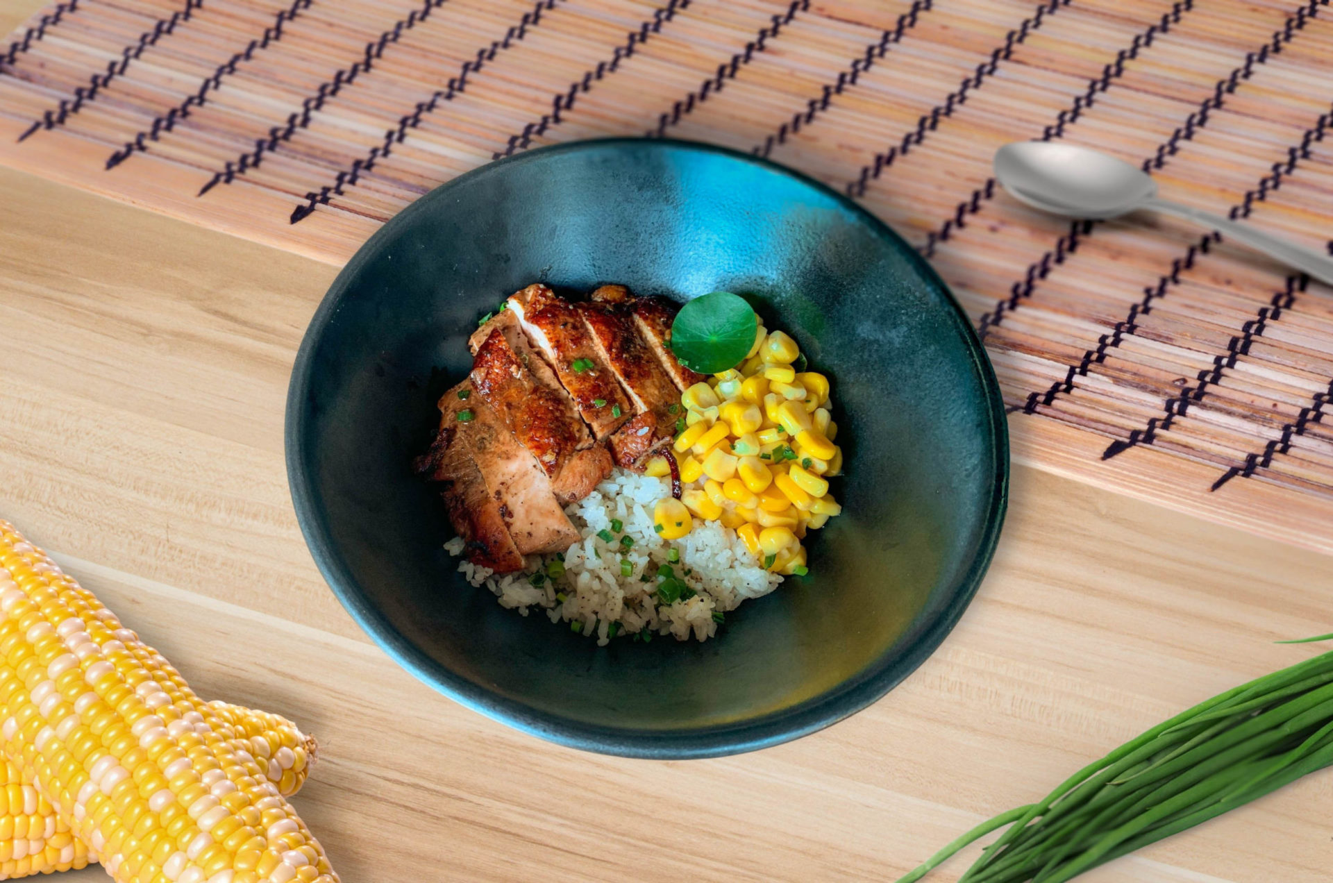 Ajinomoto Chicken ala Pobre, Corn, & Black Pepper Rice Ajinomoto