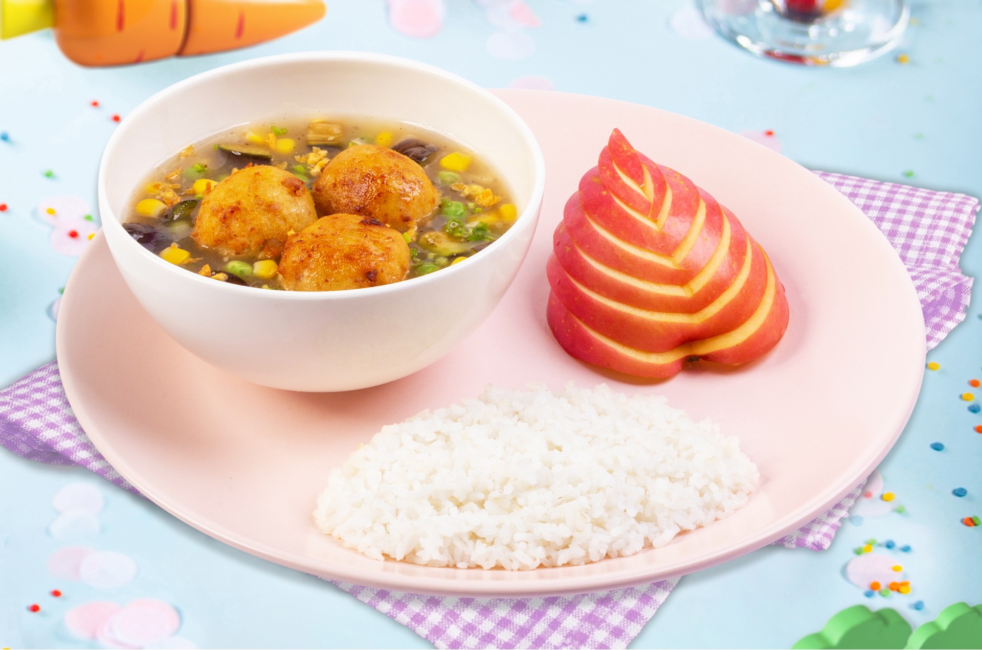 Ajinomoto | Pork and Veggie Ball Soup with Toasted Garlic Meal for Kids - Ajinomoto
